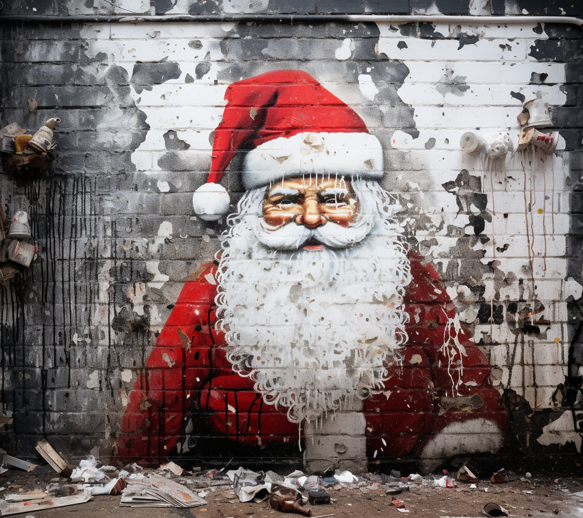 Graffiti of Santa Claus on white wall