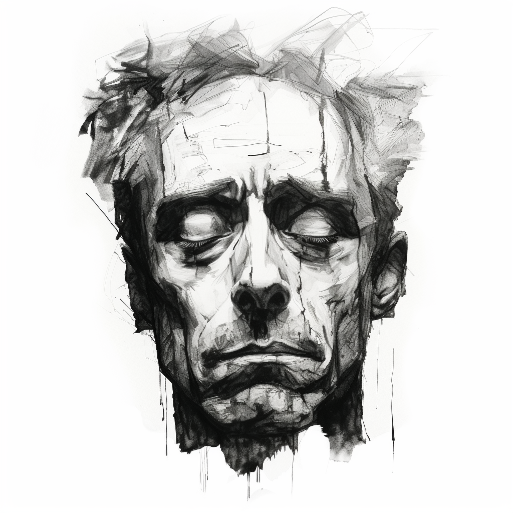 Distressed man's face in dark and depressing style