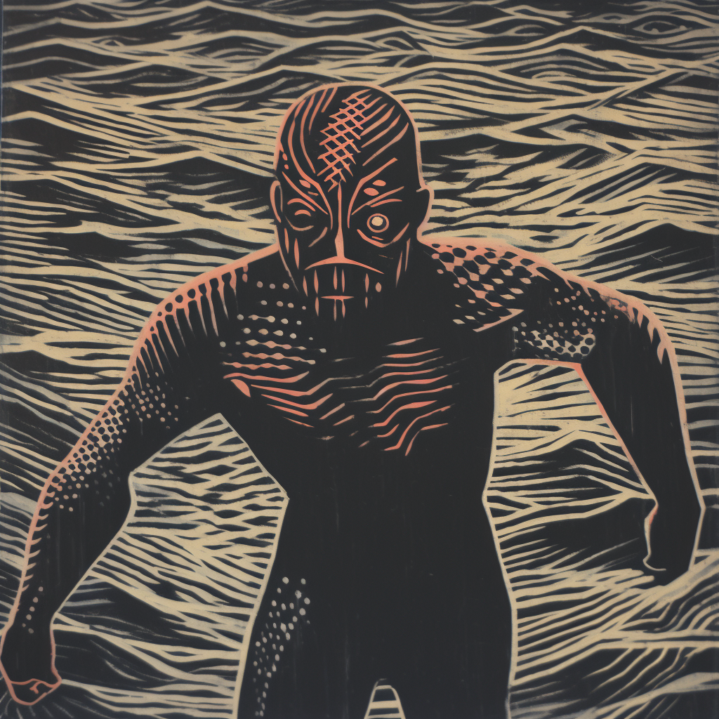 Diver with Marked Muscles in Water