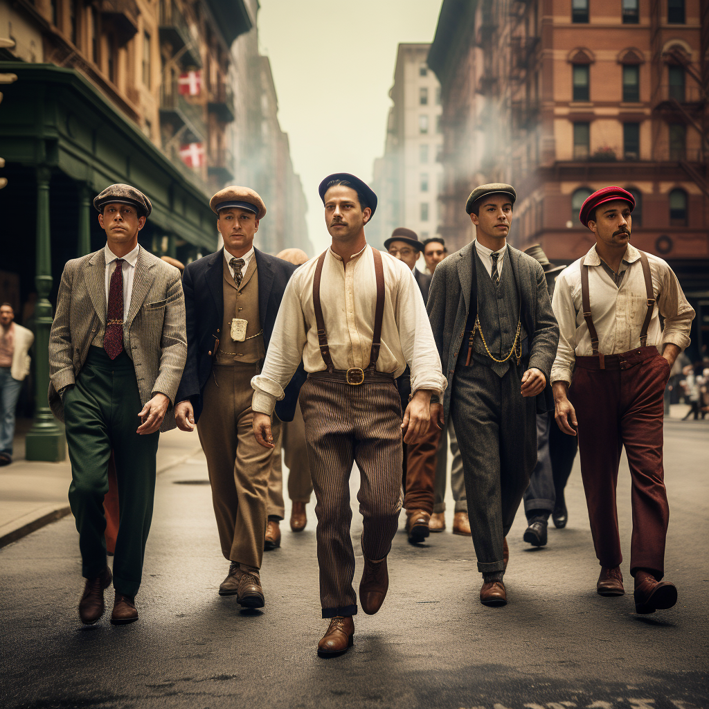 Diverse baseball players walking in a vintage city