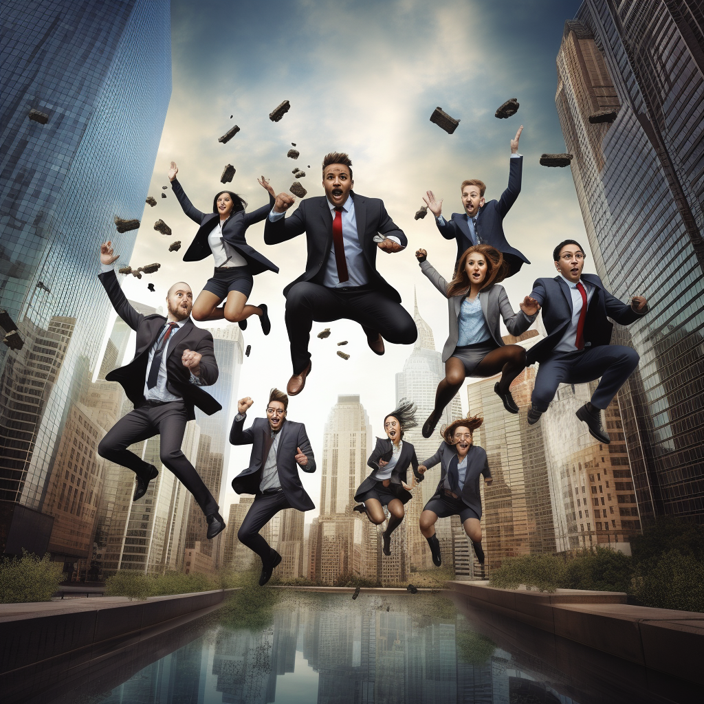 Diverse business team jumping across gap