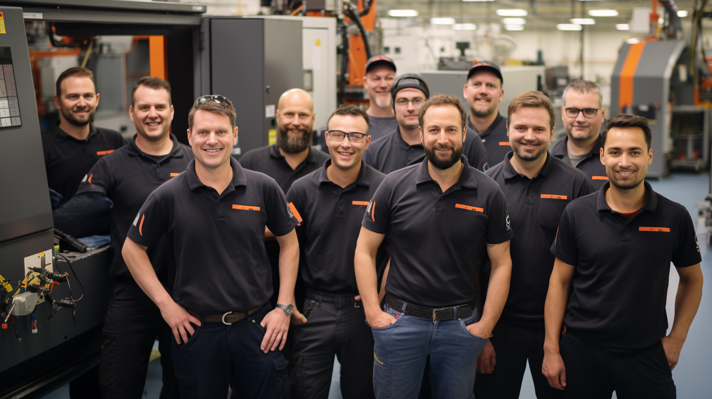 Diverse CNC Engineers Team in Hall