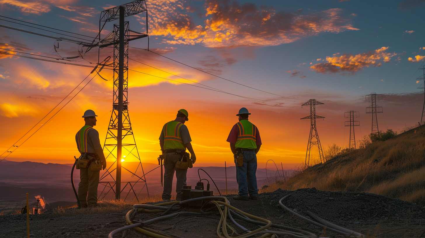 Electrical commercial contractors working during golden hour