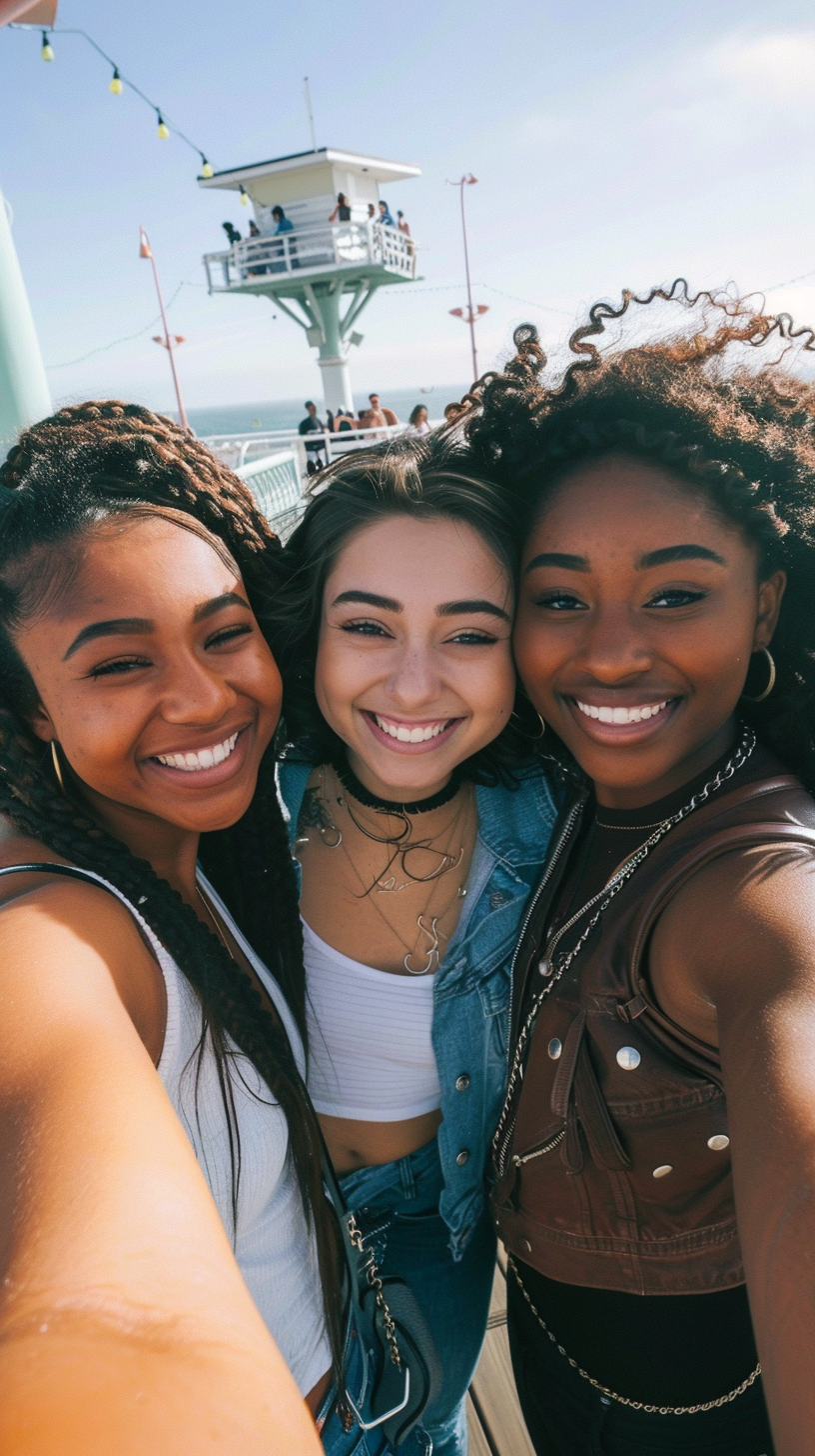 Diverse group having fun at pier