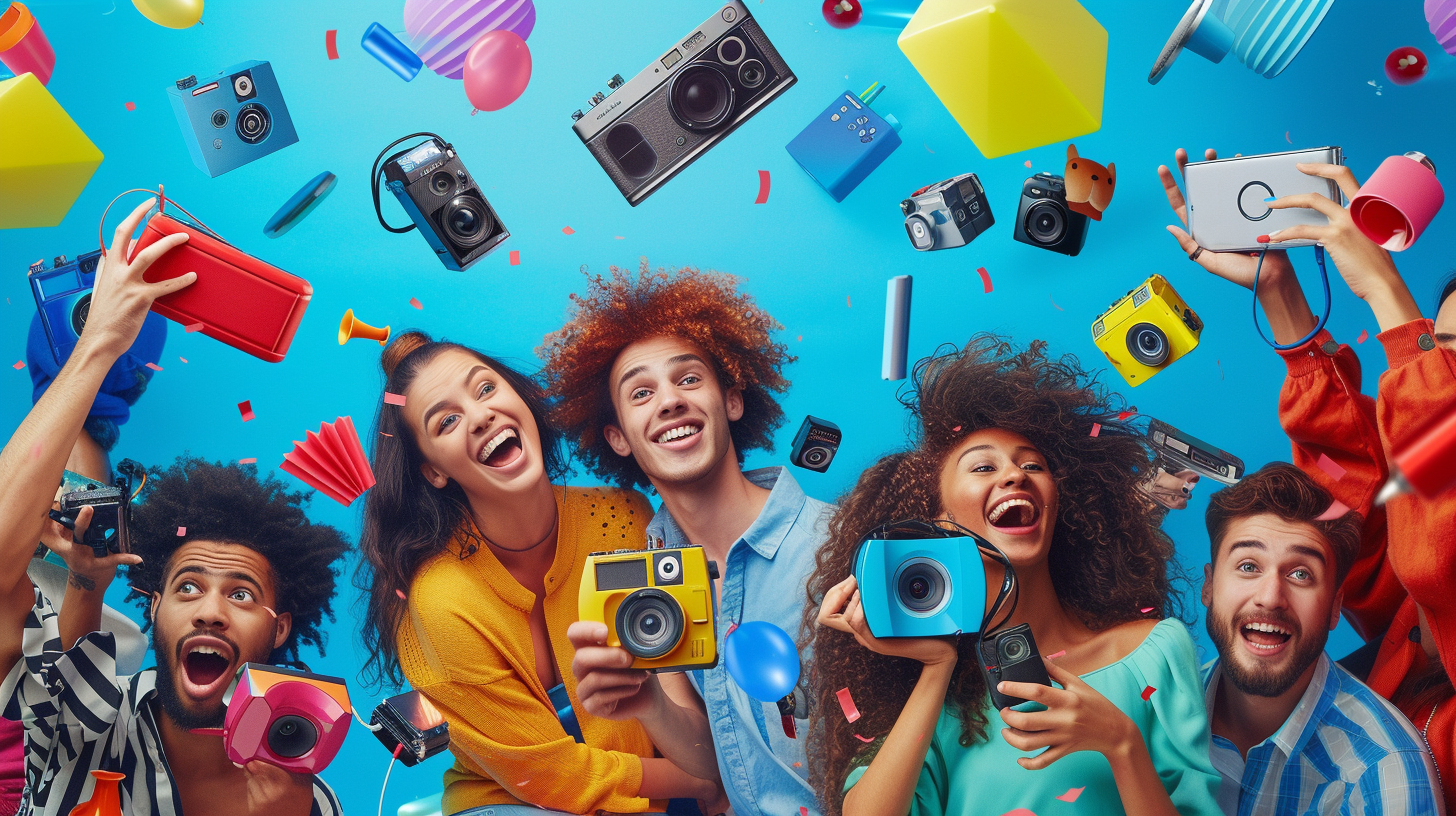 Diverse group enjoying festival with gadgets