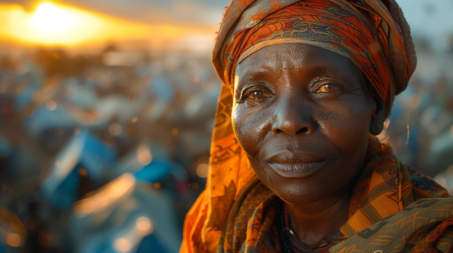 Diverse humanitarian smiling in refugee camp