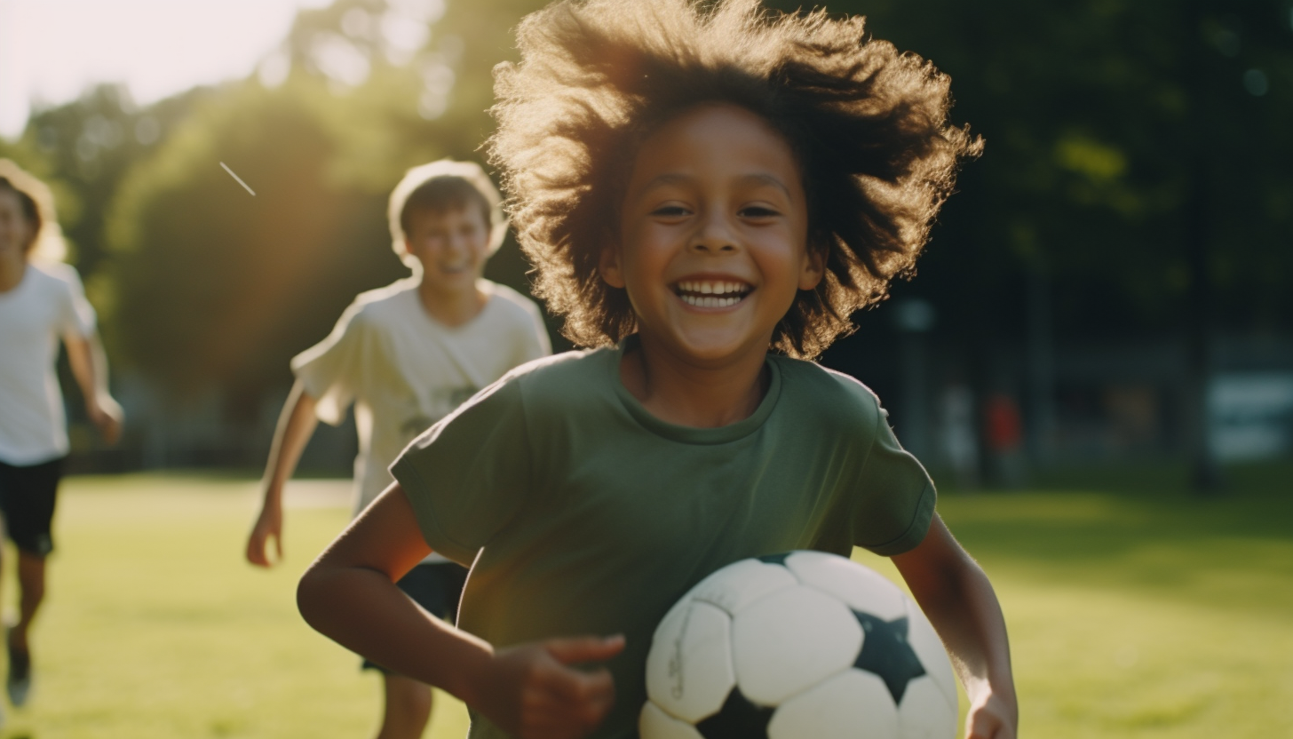 Diverse kids playing soccer