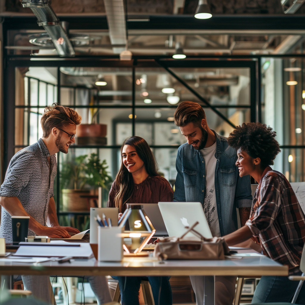 diverse team working in office