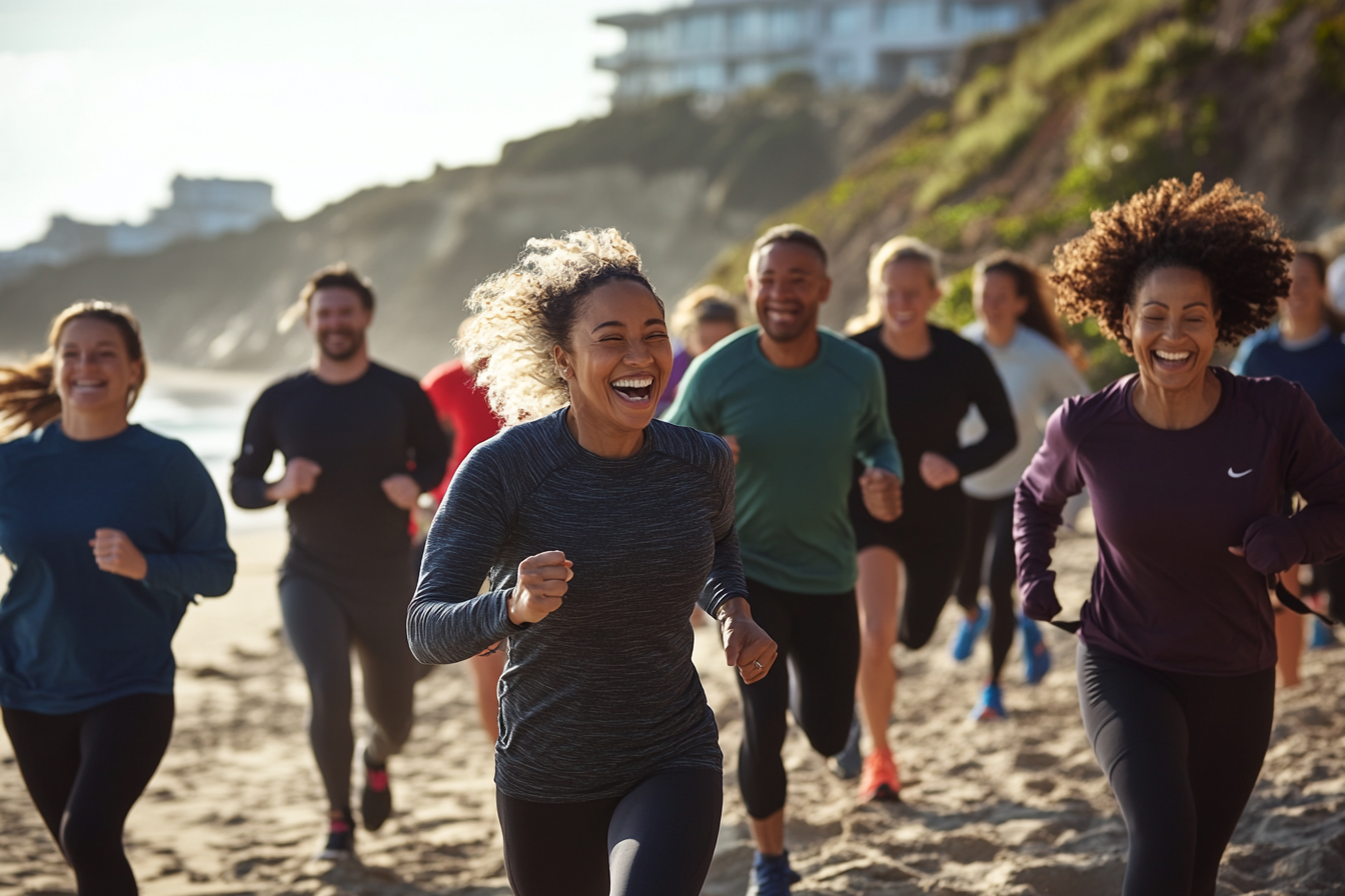 diverse group exercising outdoors