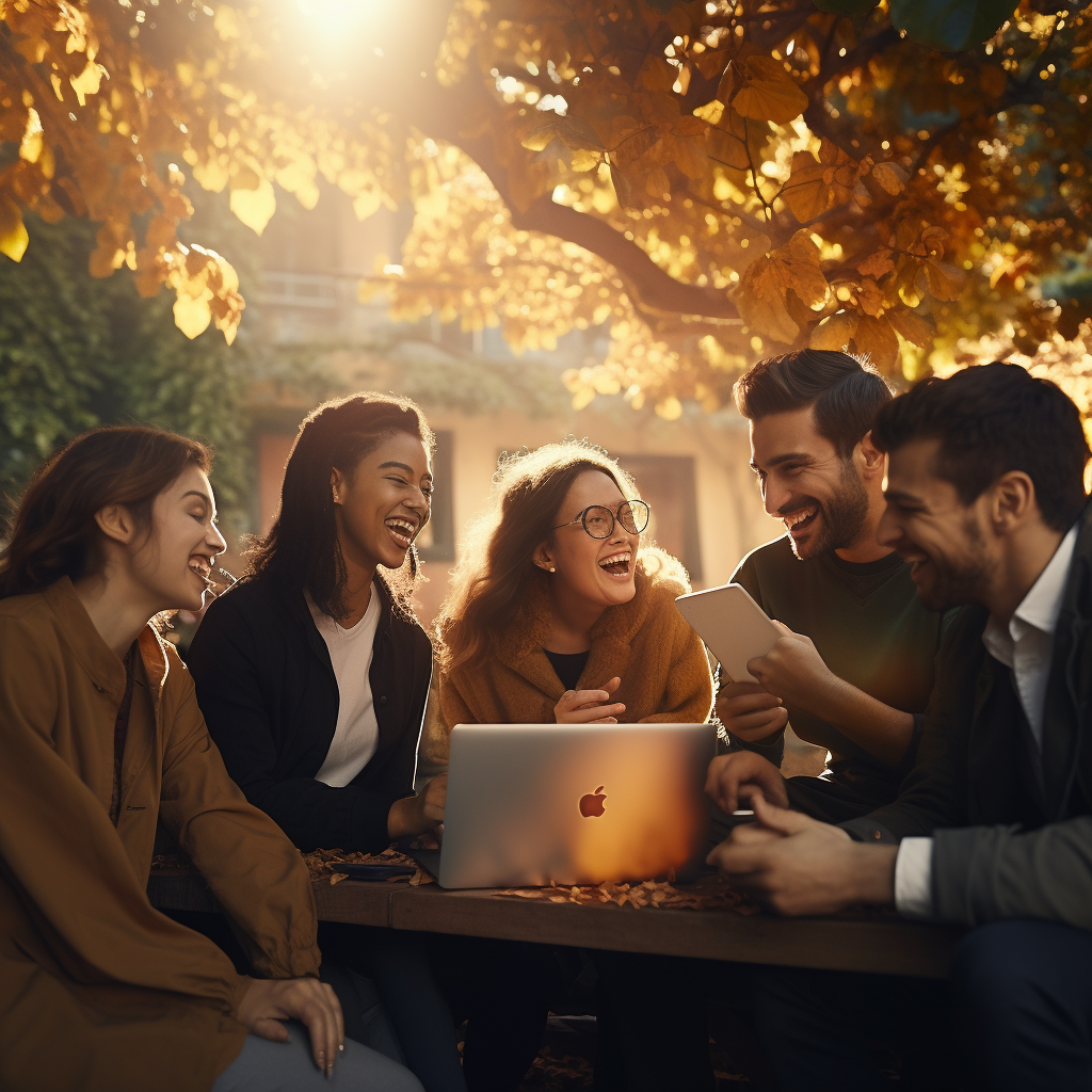 Diverse Startup Founders Laughing under Arbor Tree