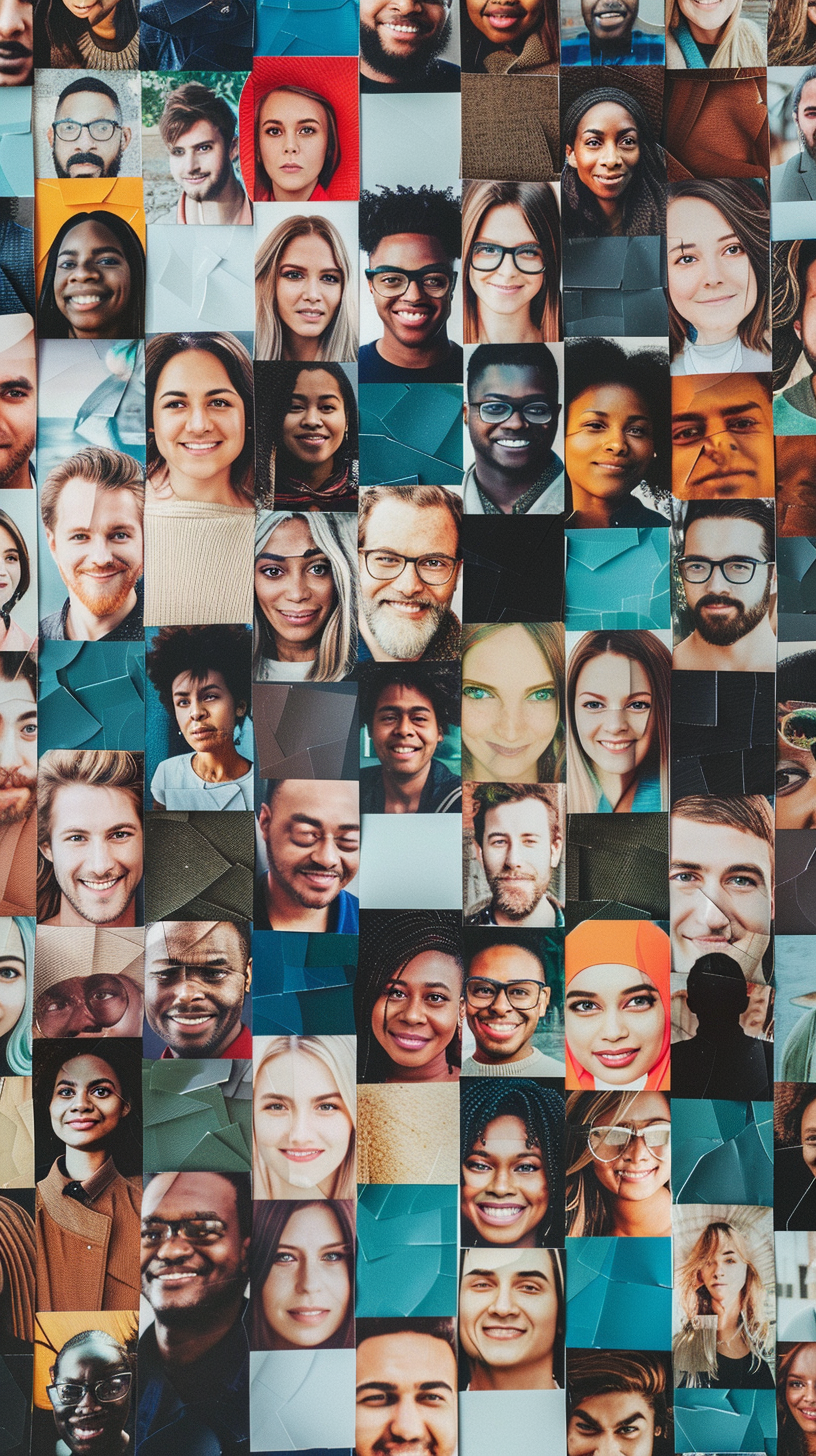 Mosaic of diverse talent team faces