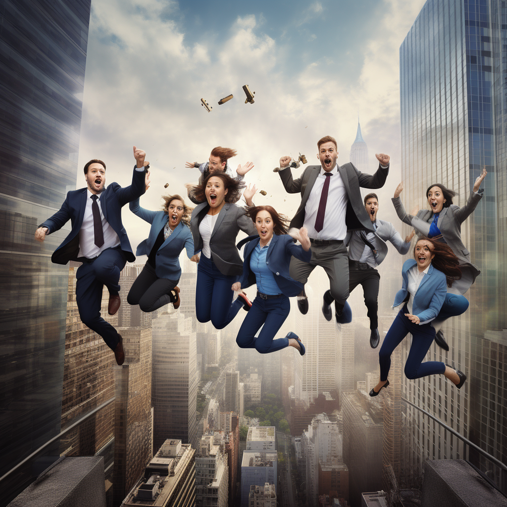 Diverse business team jumping over gap