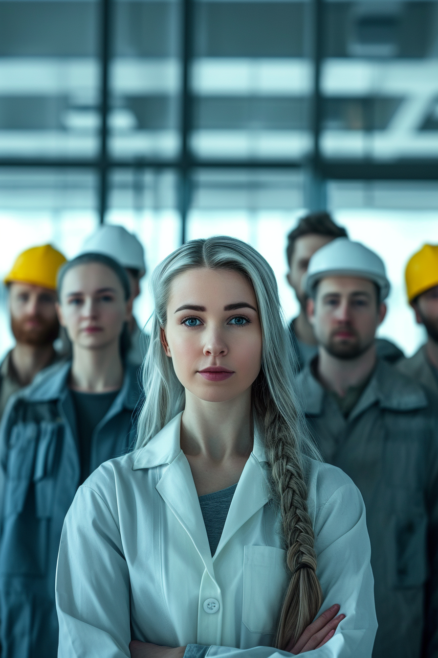 Diverse Team Posing in front of Glass Facade