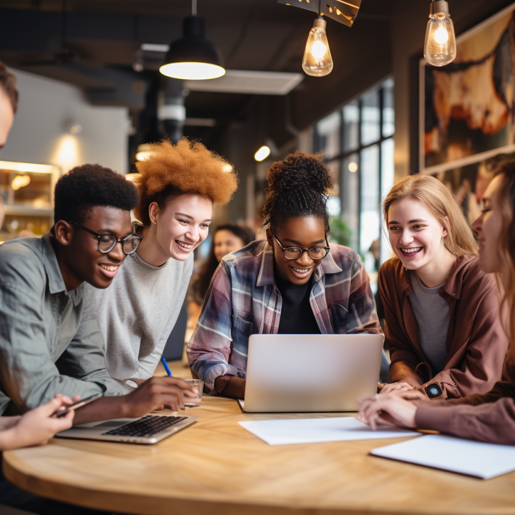 Diverse teenagers learning business basics