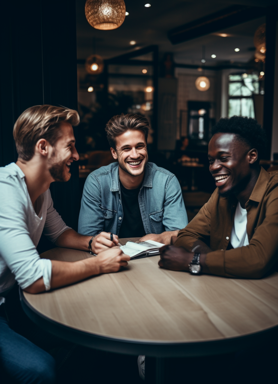 Young men engaged in round table discussions