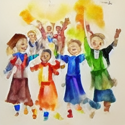 Joyful diverse children celebrating in church