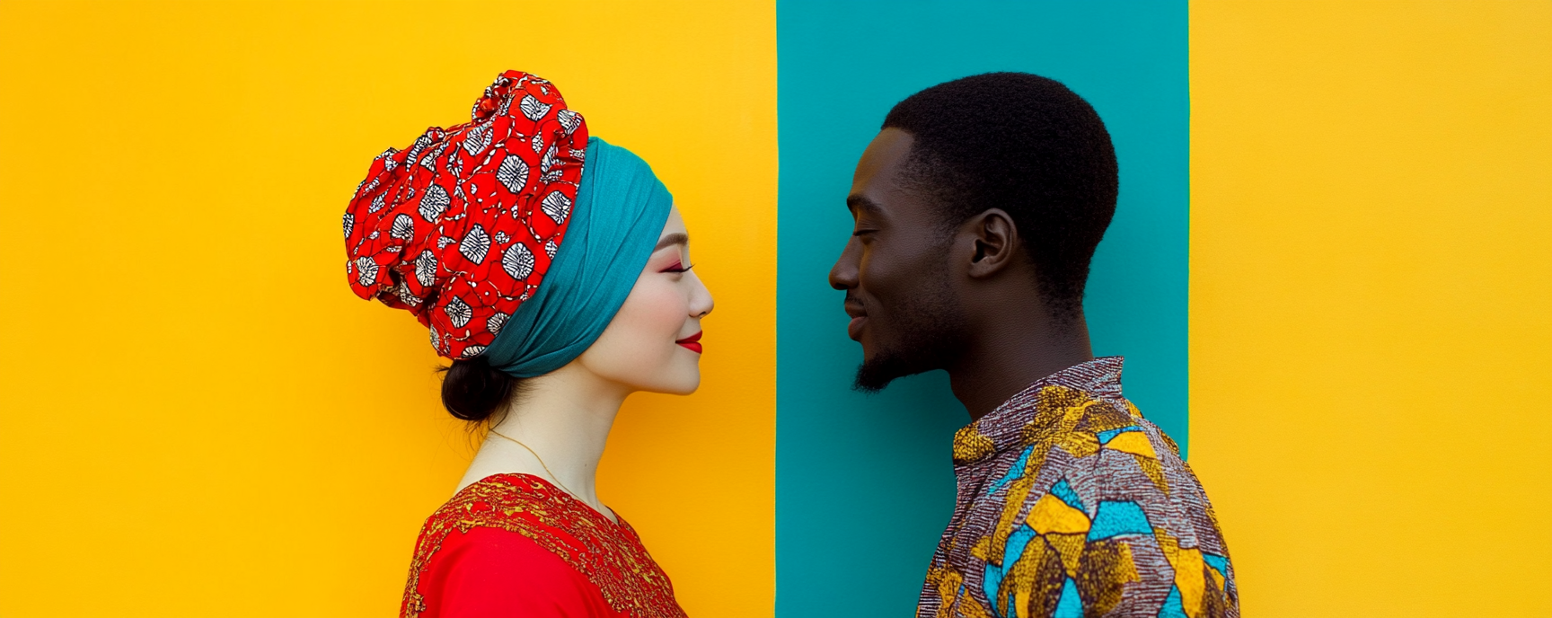 Japanese woman and African man smiling