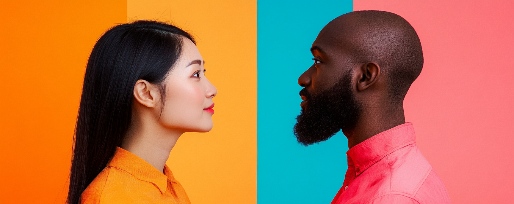 Japanese woman and African man smiling