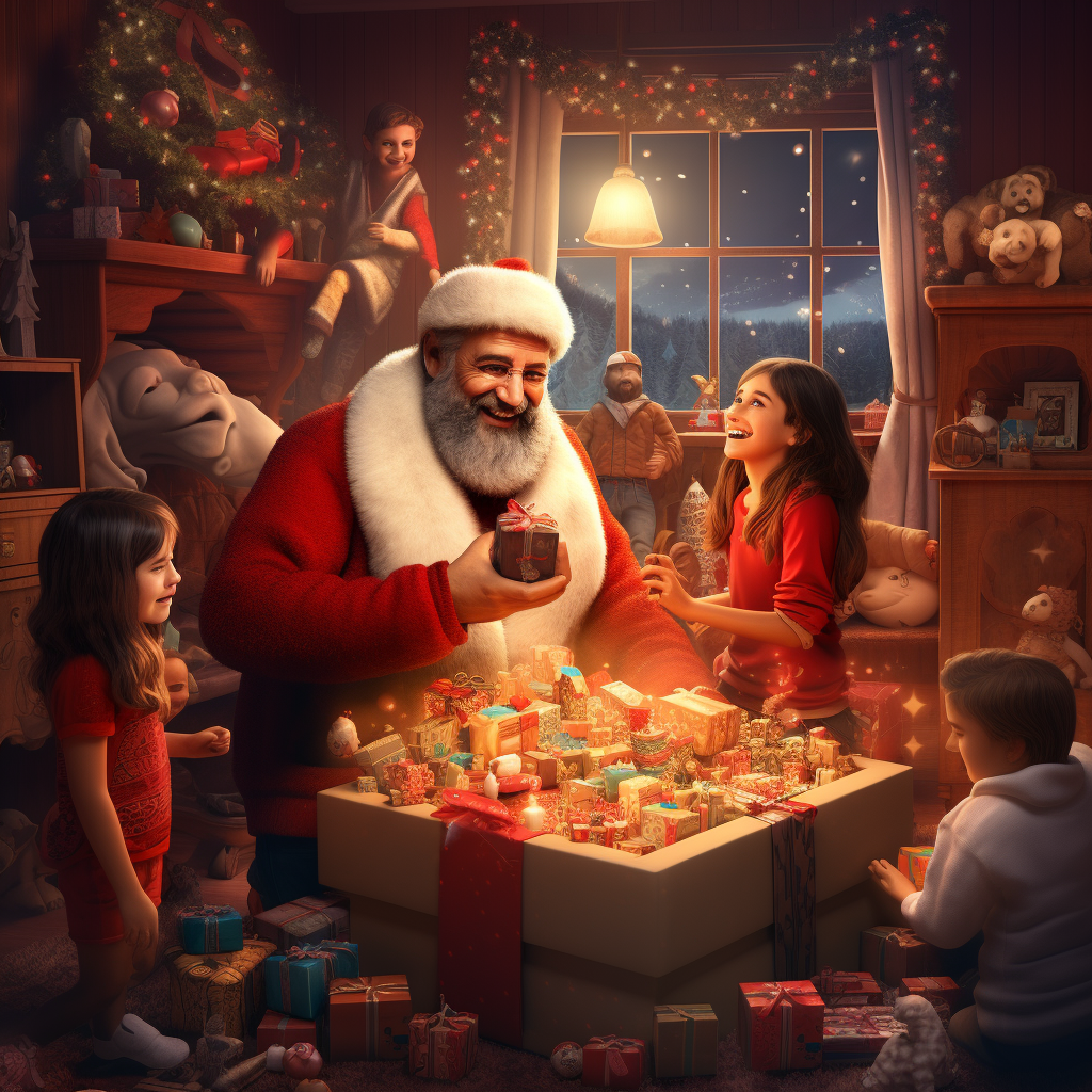 Family storing Santa Claus in a box