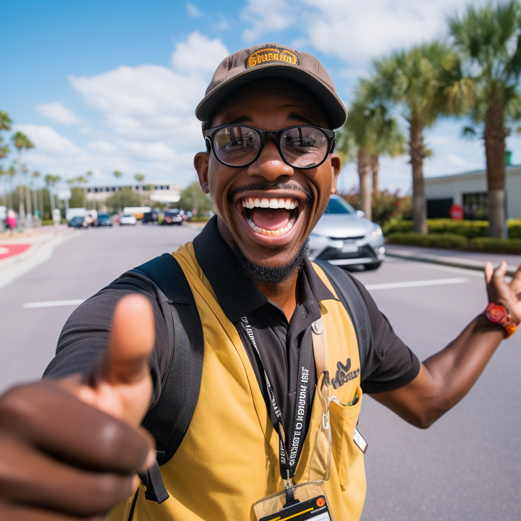 Smiling diverse tour guide in Orlando Florida