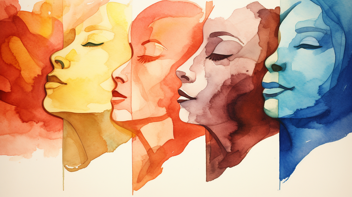 Abstract watercolor depicting diverse genders