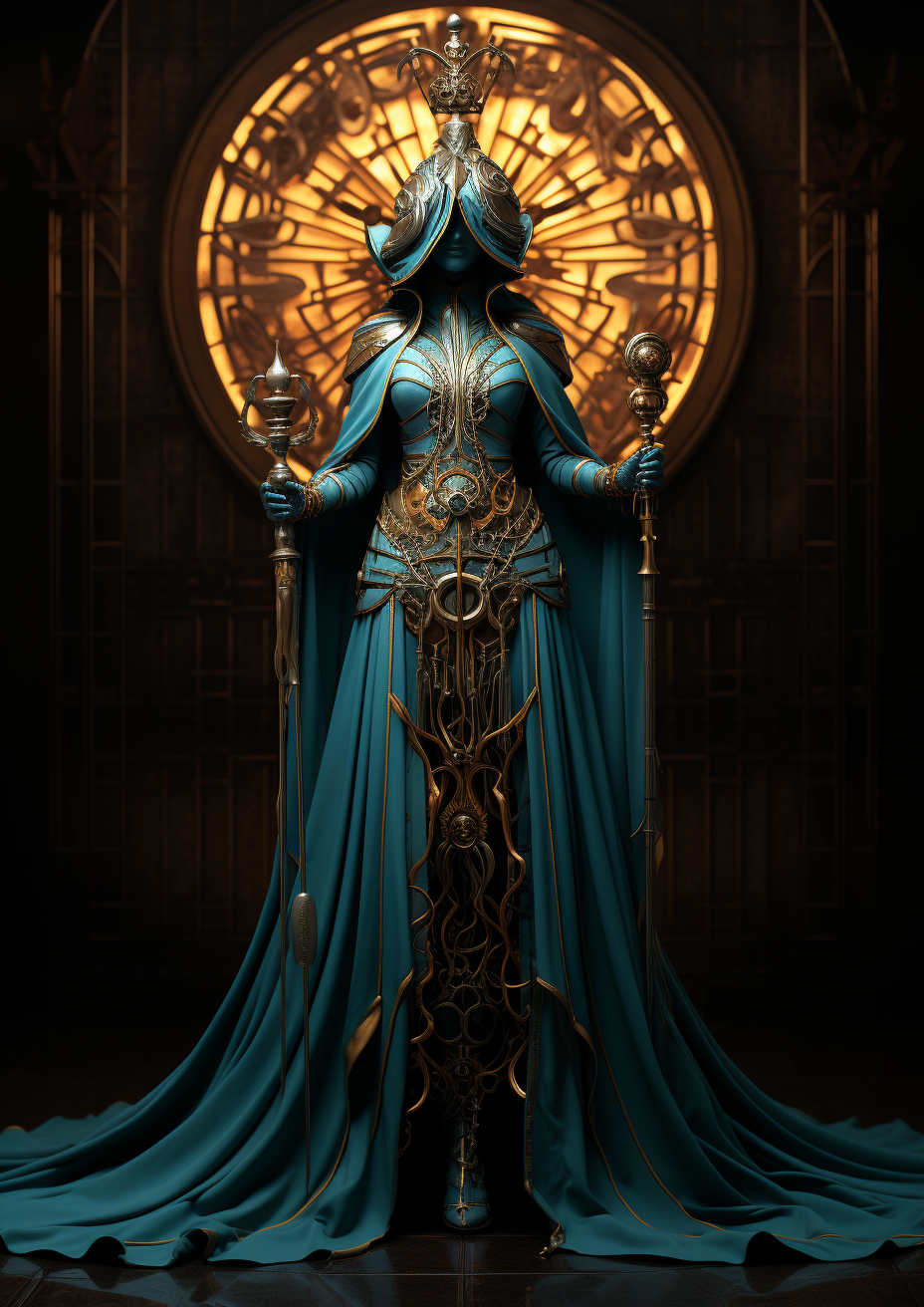 Divine Costume Design with Scepter and Enchantment