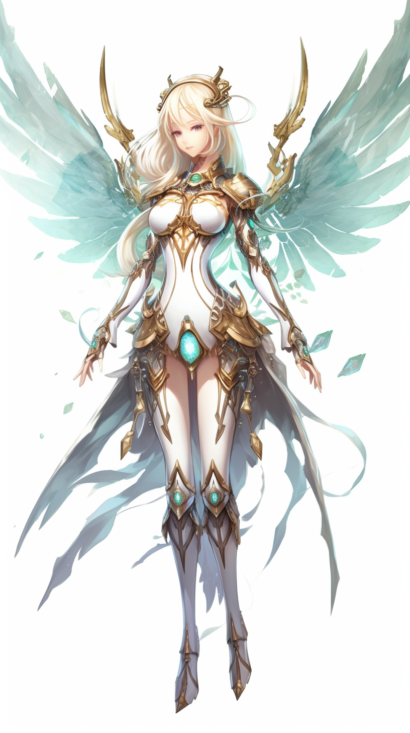 Divine Girl with Mechangel Wings in Dynamic Pose