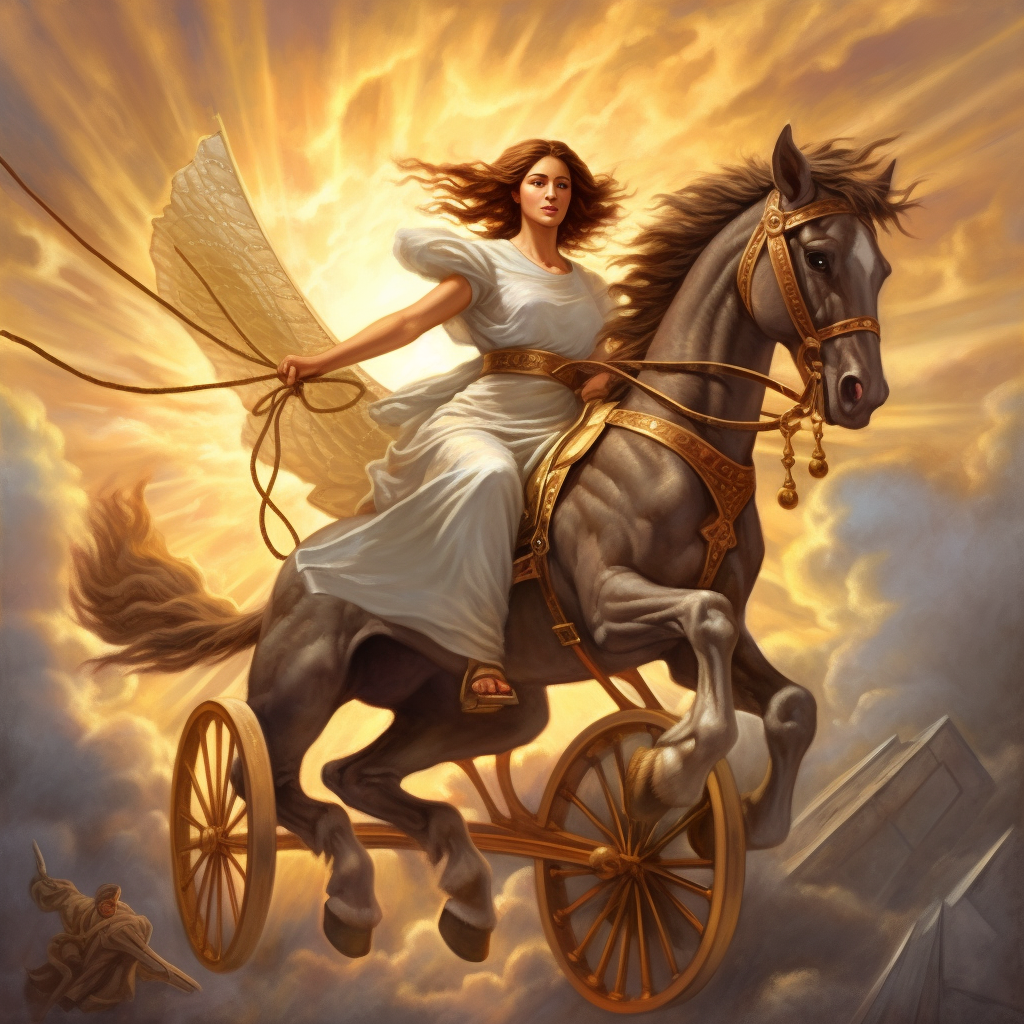 Glowing Brown Haired Woman on Chariot