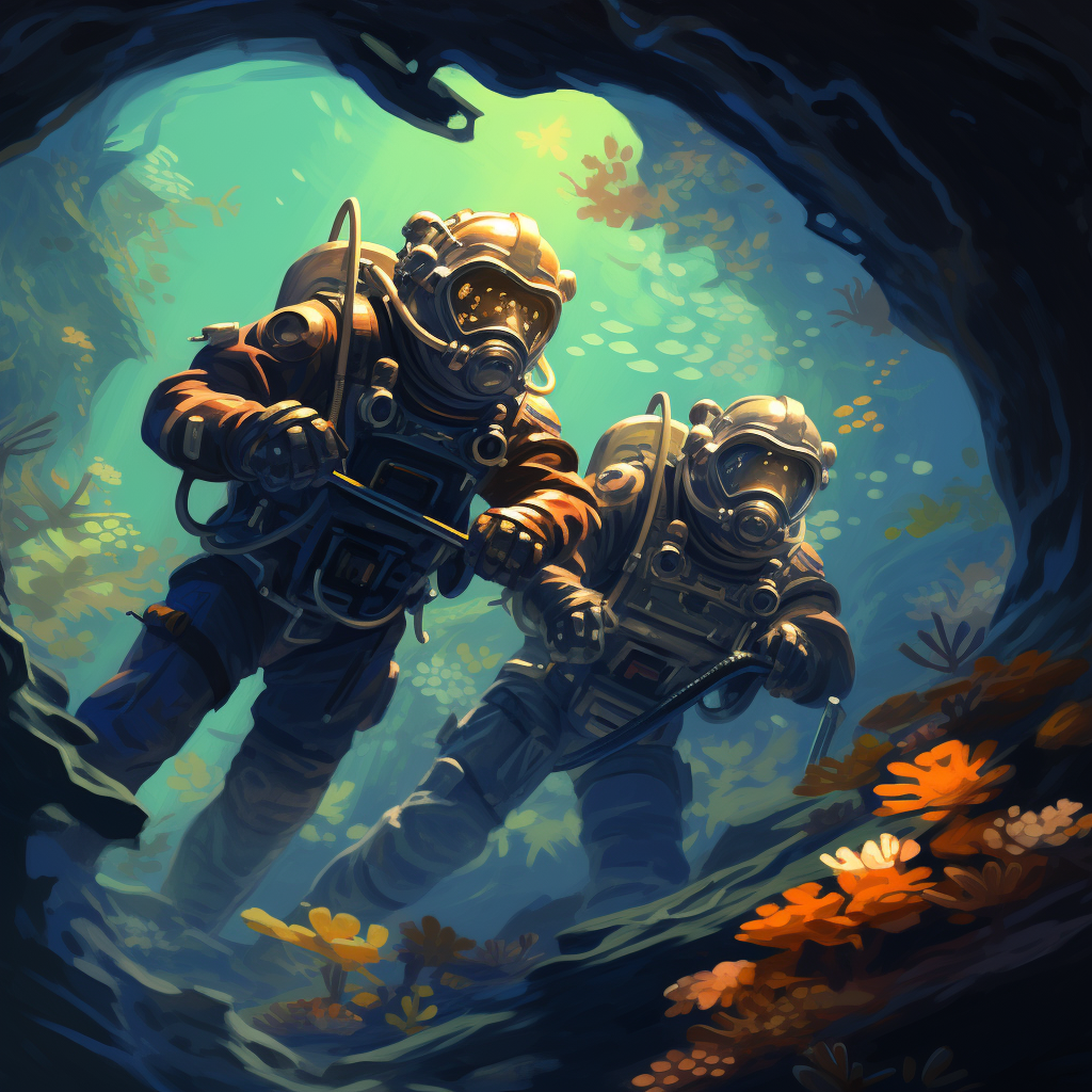 Diving buddies together underwater