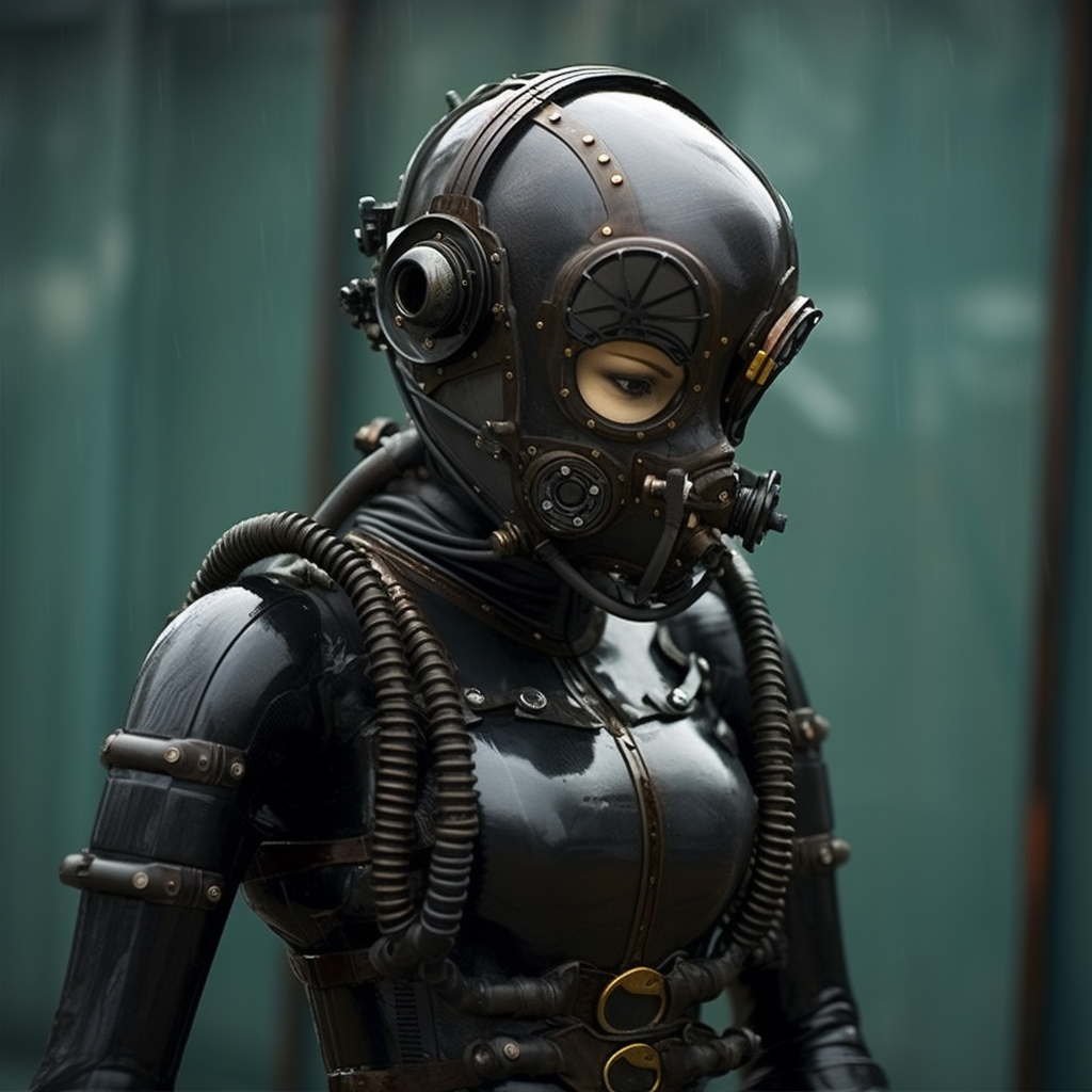 Woman in Heavy Rubber Diving Suit