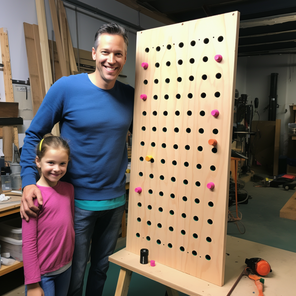 Man next to homemade Plinko board