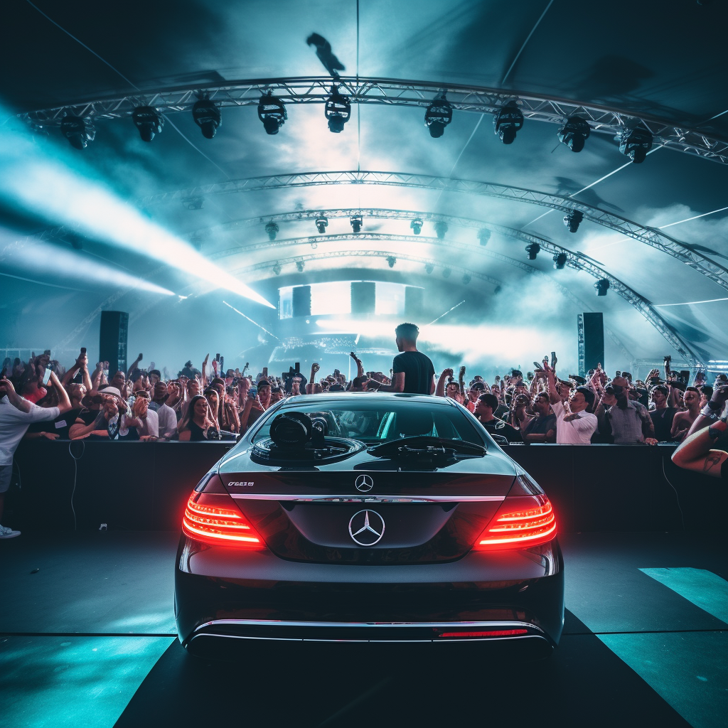 DJ concert with LED display and car