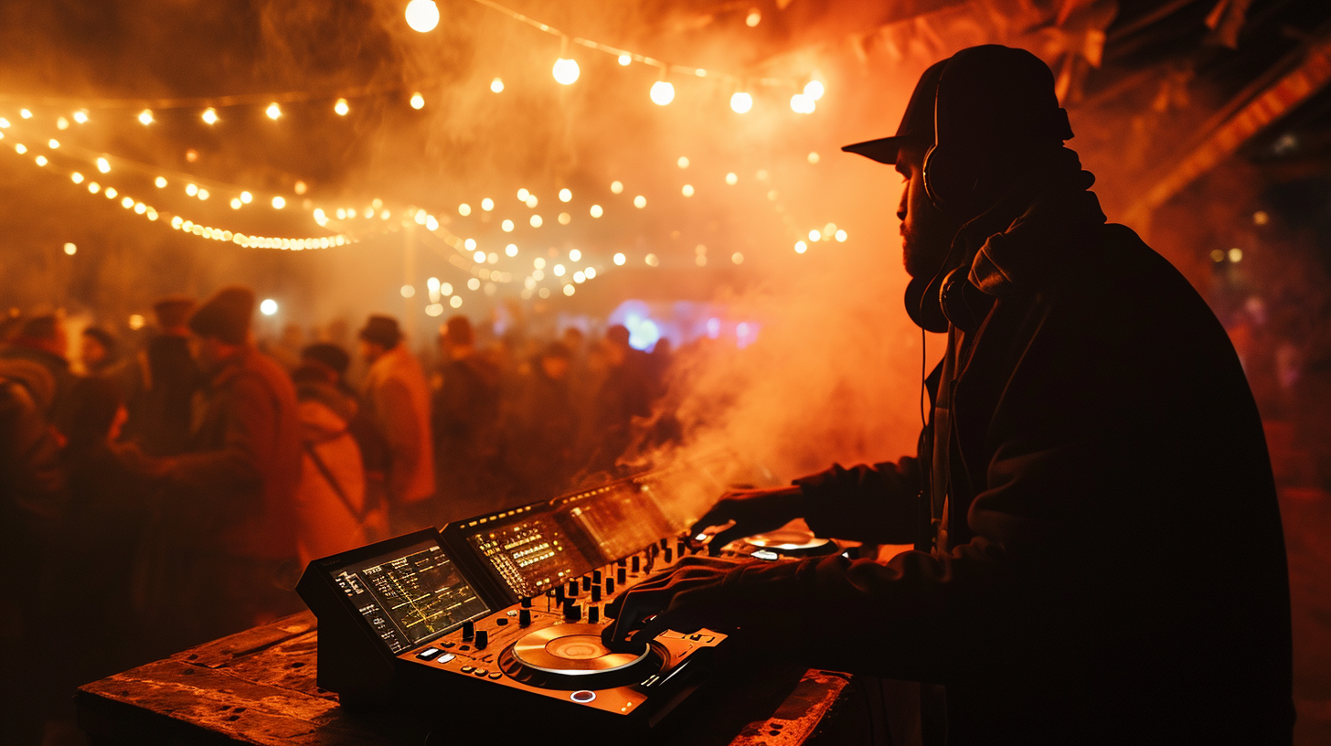 DJ igniting a mega firework at New Year party