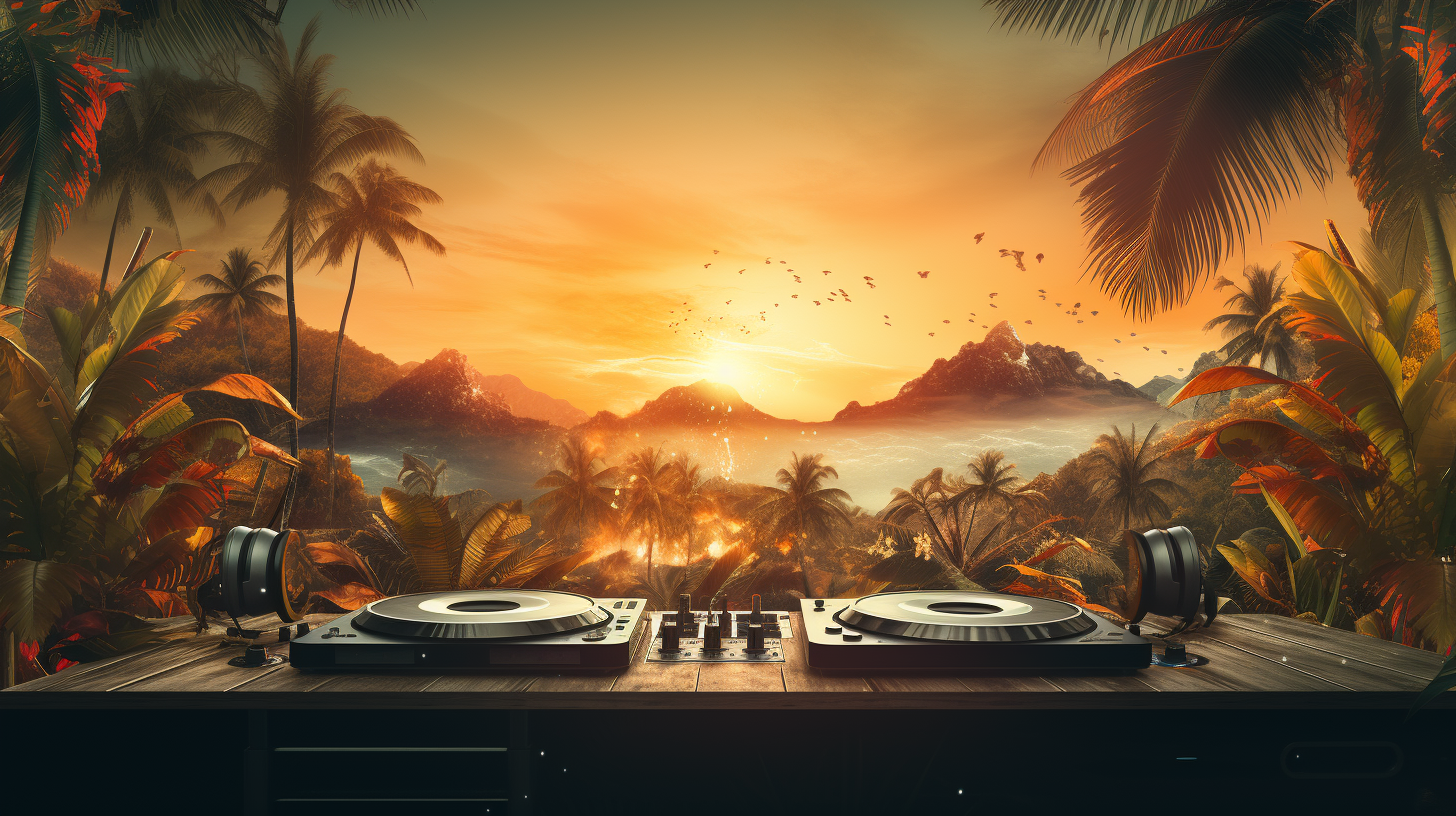 DJ decks on stunning tropical backdrop