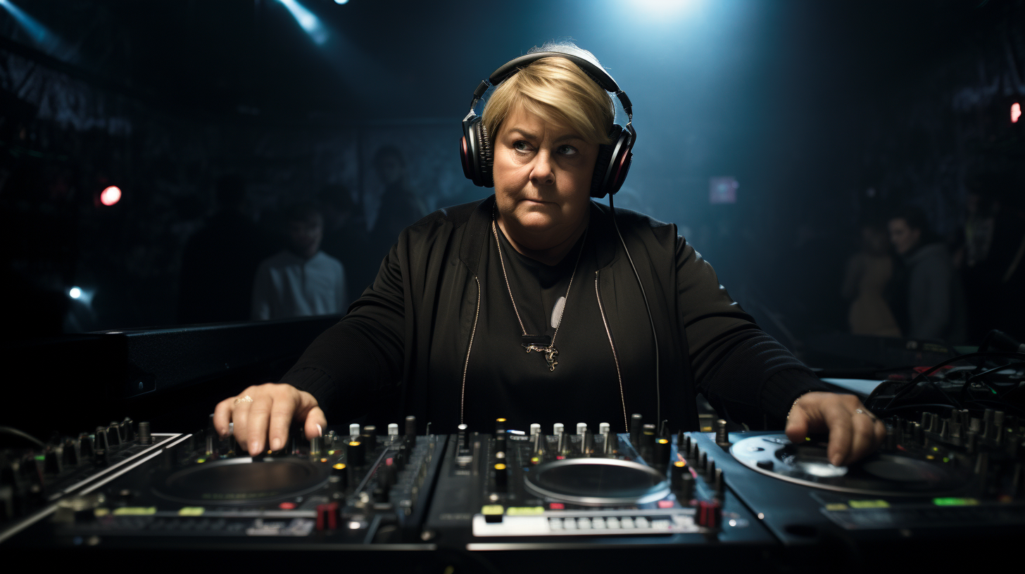 Erna Solberg playing DJ set