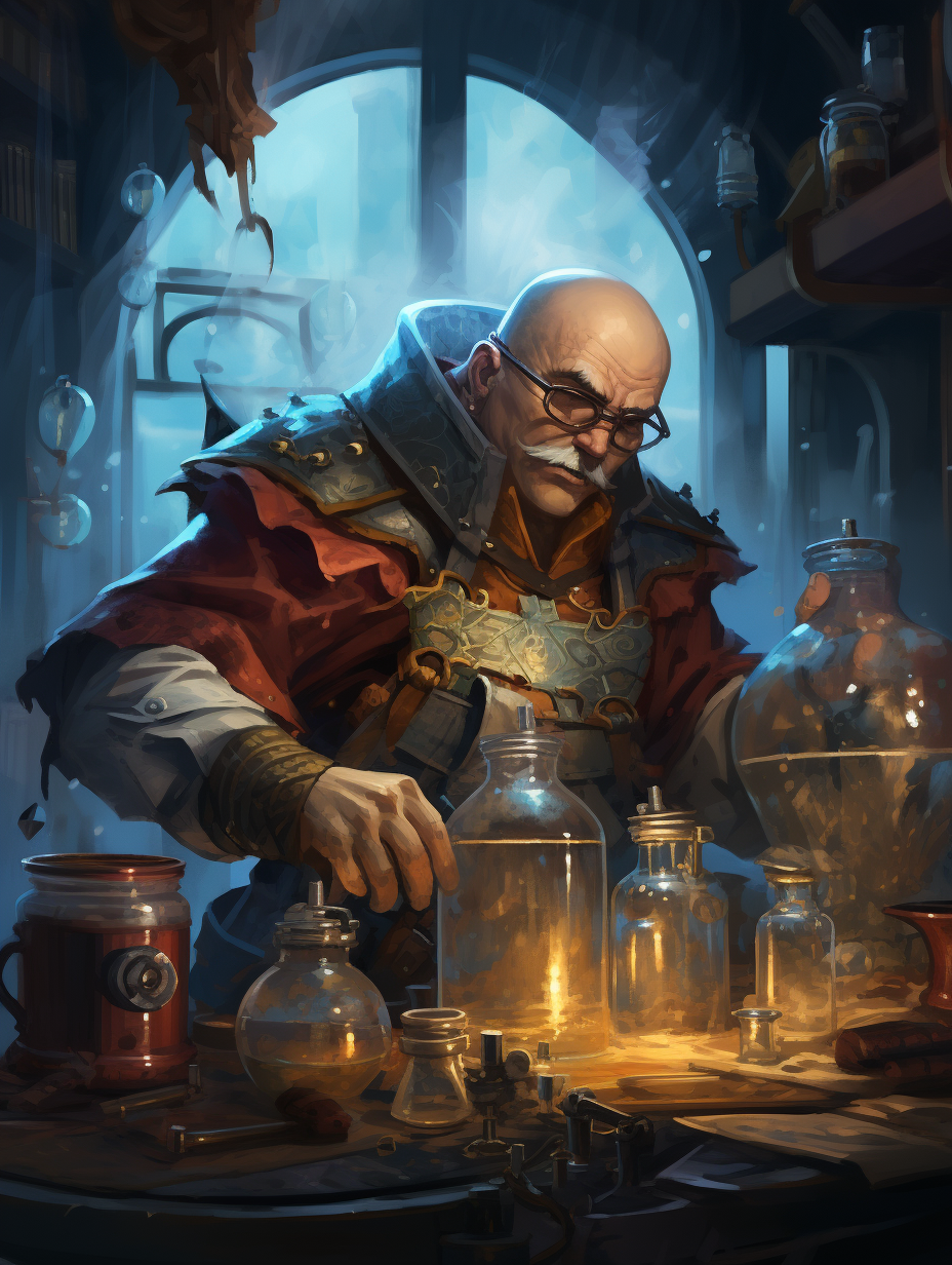 DND alchemist working in laboratory