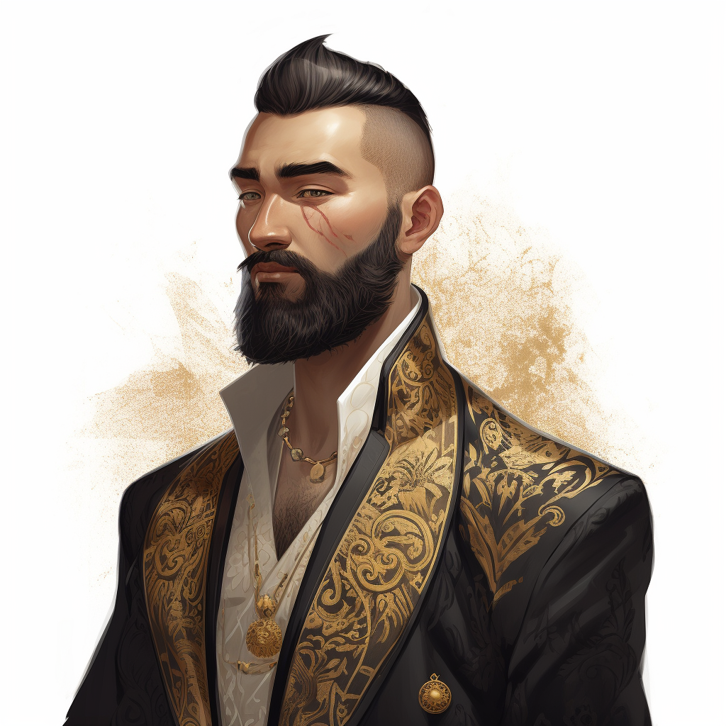 DND Character in Black Tweed Suit with Gold Trim