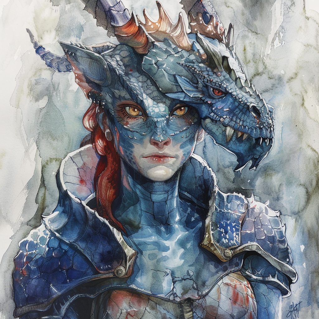 Dragonborn woman angry armored illustration