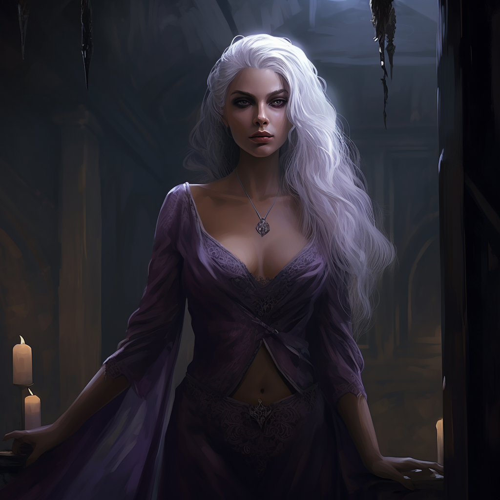 Beautiful Female Drow in Purple Dress