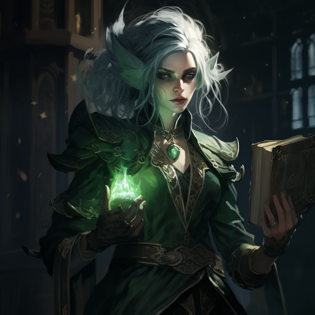 Half-Elf Warlock with Green Hair