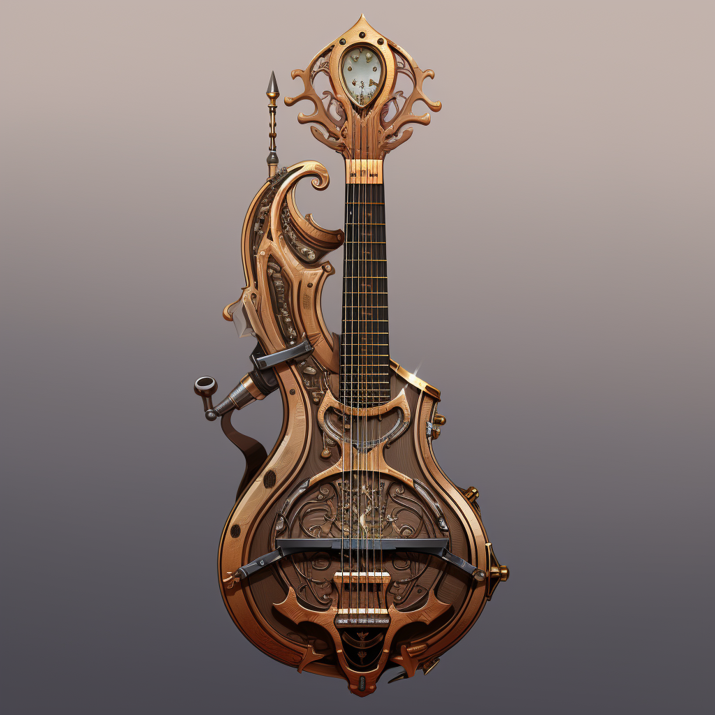 Steampunk-inspired instrument lute illustration