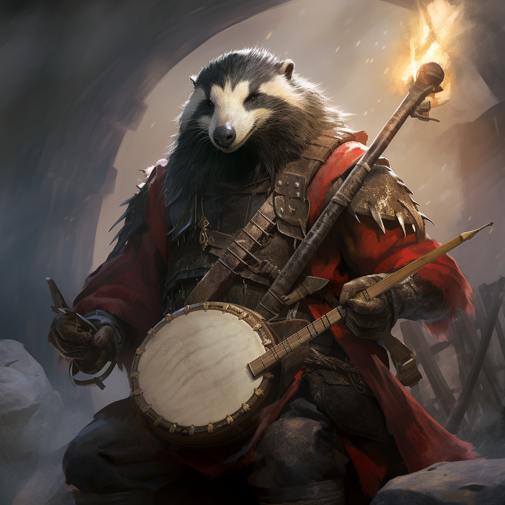 Badger bard rocking heavy metal drumsticks