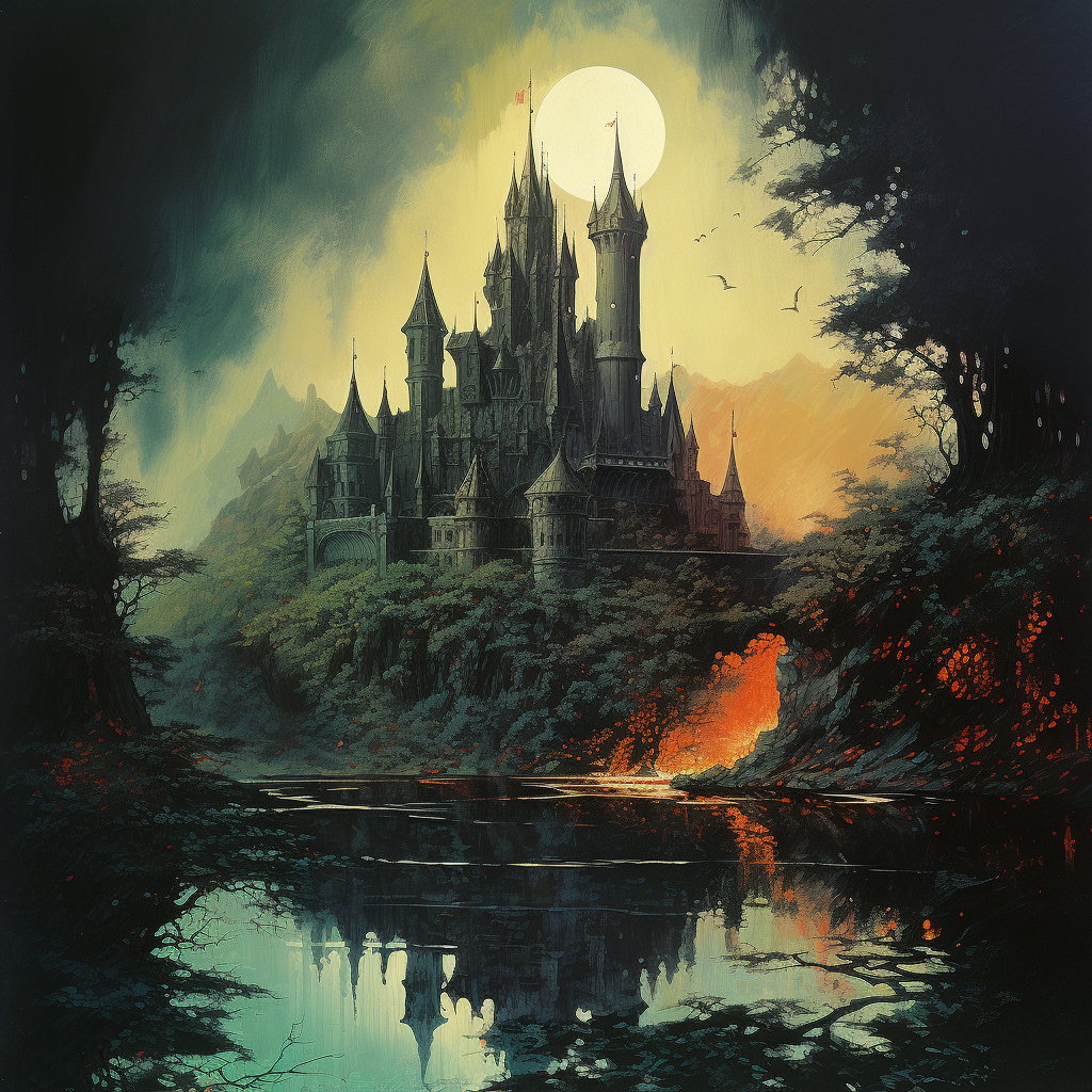 Dark fantasy book cover with floating island castle