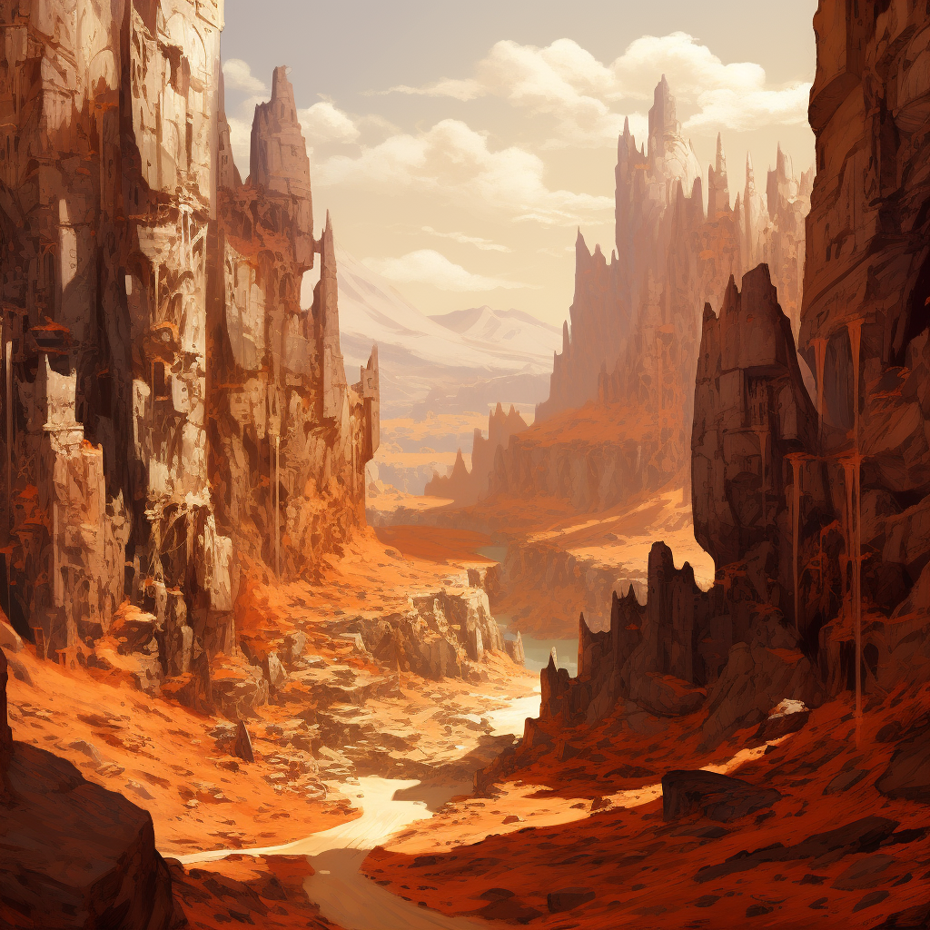 D&D fantasy illustration of a desert chasm edge