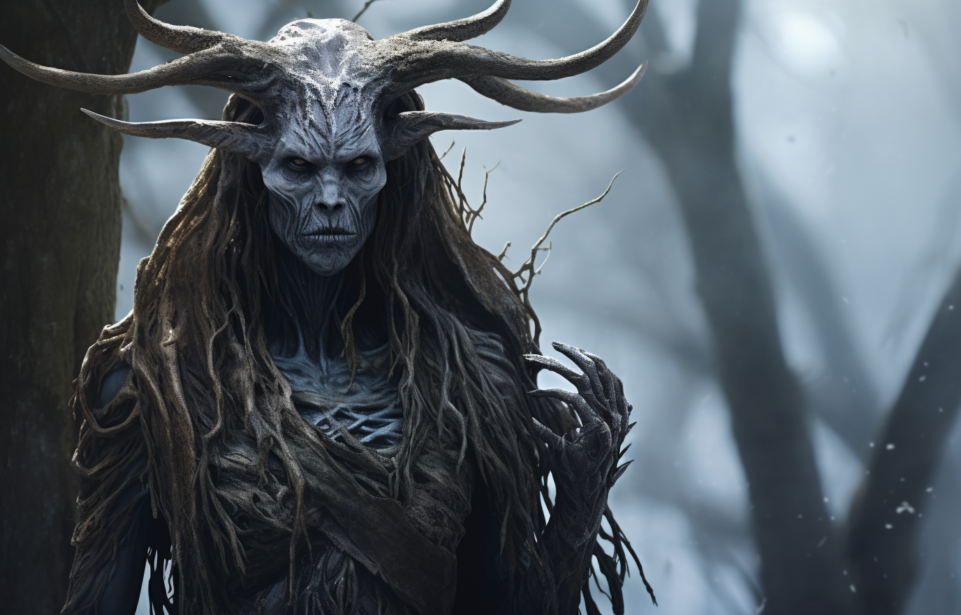 A Powerful D&D Hag with Black Skin and Horns