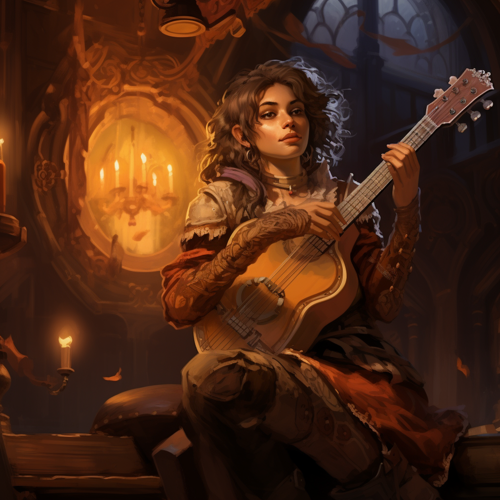 Steampunk Tinkerer playing Lute in D&D Illustration