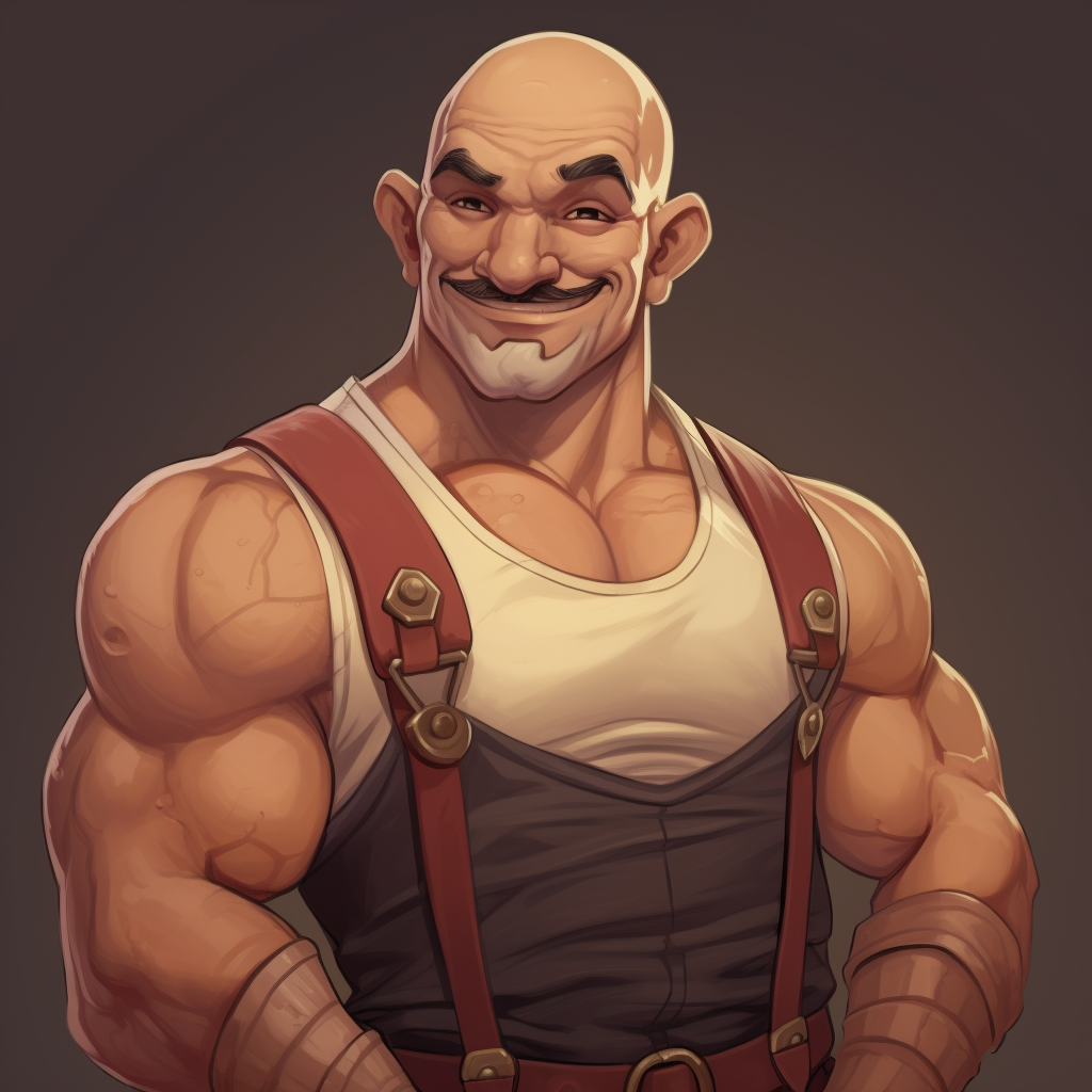 Muscular Tailor with Bald Head in DnD 5e Style