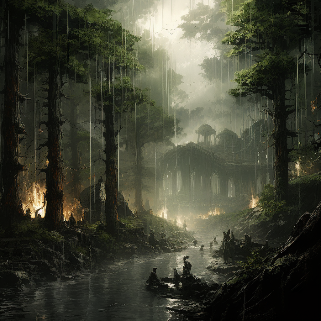 Image of a Temperate Forest in Heavy Rainfall