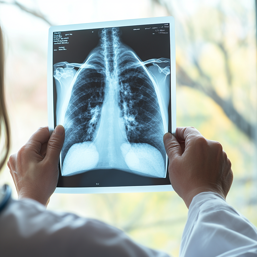 Doctor analyzing lung X-ray image