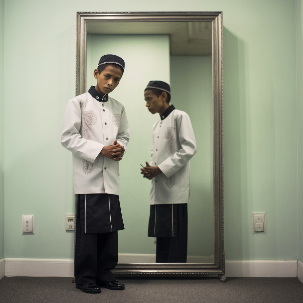 Doctor and Boy Looking at Graduation Reflection